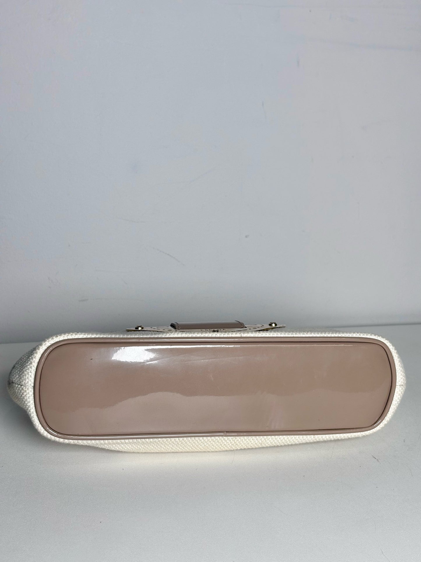 Escada Woven Canvas Pre-owned, NWT Tan, beige Patent Clutch Purse