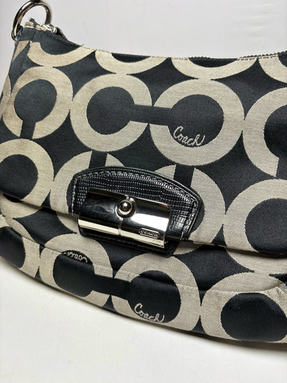 Women's Coach Kristin Grey & Black Canvas Vintage Pre-Owned Shoulder Bag Purse Circa 2010