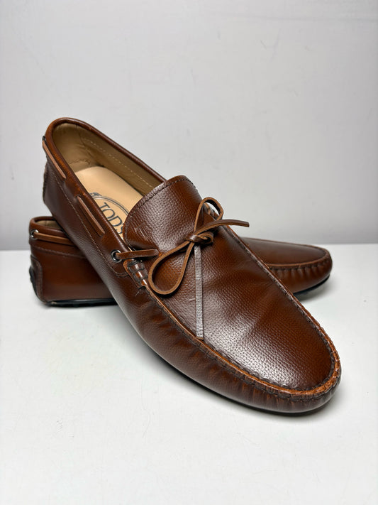 Men Shoe Size 7 Tod's Brown Leather Pre-Owned Gommino Driving Loafers