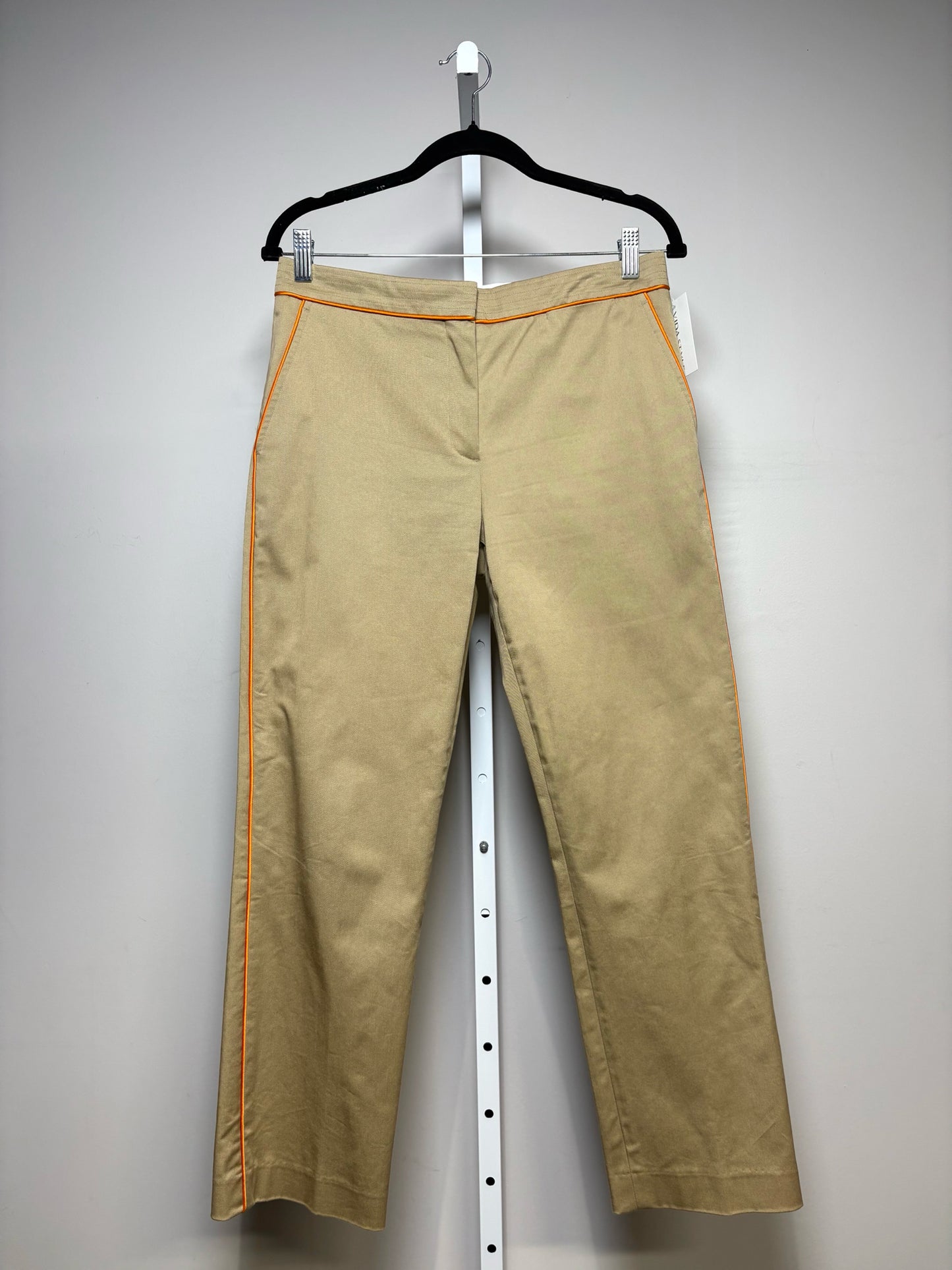 Women Size 4 Burberry Khaki w/Orange Piping Cotton w/Stretch Pre-owned Pants