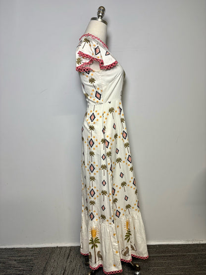 Women Size 4 Never Fully Dressed Off-white Print 100% Cotton Pre-owned Dress