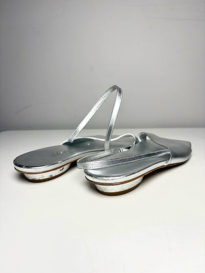 W Shoe Size 37.5 Tibi Avi Asymmetric Metallic Silver Pre-owned Flat Sandal