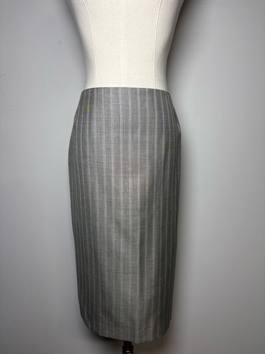Women's Size 42 Escada Gray Pinstripc Pencil Pre-owned Skirt