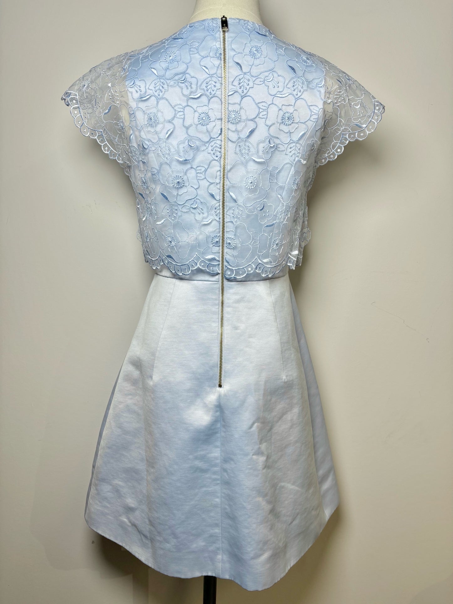 Women Size M Ted Baker Sky Blue Solid Cotton Lace Overlay Dabria Dress
