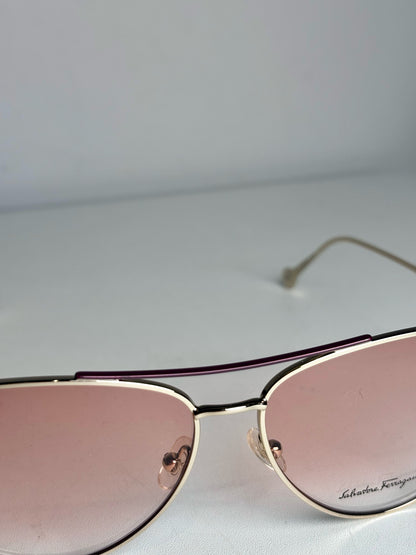 Salvatore Ferragamo Aviator Women's Pre-owned, NWOT Gold Tone Metal Sunglasses