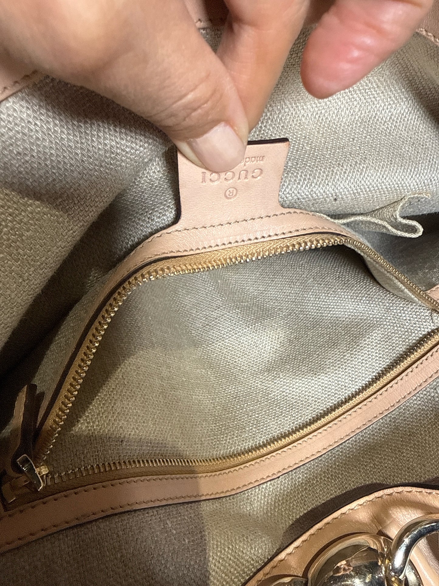 Gucci Flora Wave Horsebit Canvas, Leather Bag