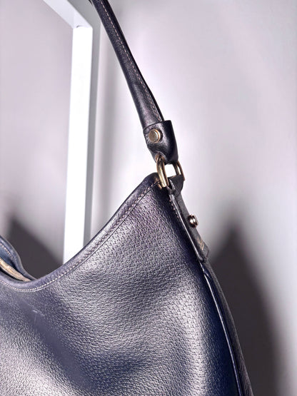 Gucci Abbey Hobo D-ring Vintage Leather Navy Blue Pre-owned Purse