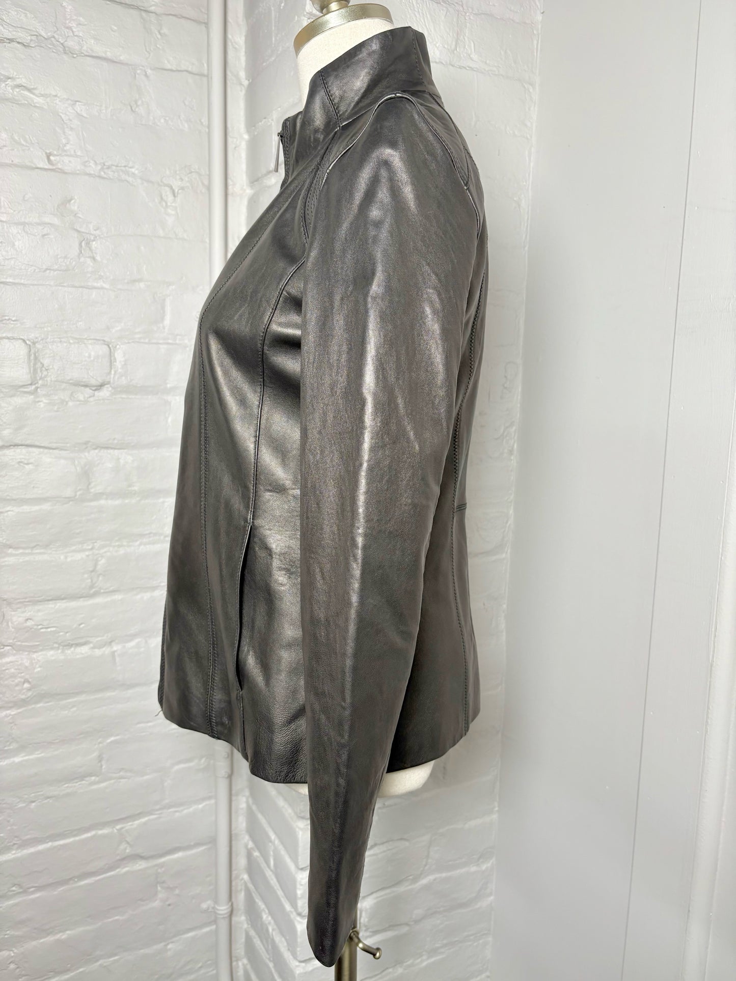 Women Size S DKNY Black Solid Leather Jacket