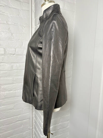 Women Size S DKNY Black Solid Leather Jacket