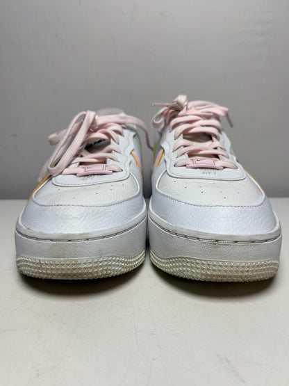 Women's Shoe Size 10.5 Nike Air Force 1 White Leather Pink Swoosh Pre-Owned Sneakers