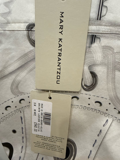 Mary Katrantzou White Cotton Button-Down Shirt with Painted Print | Pre-owned