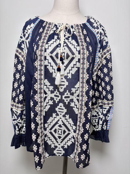 Women Size S Tory Burch Blue, White Print Candice Shirt