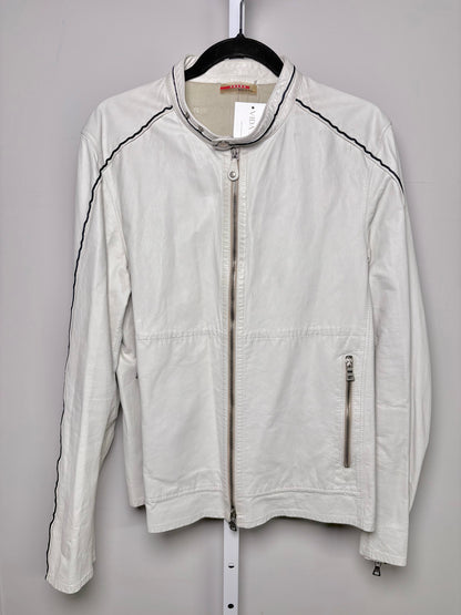Vintage Prada White Leather Solid Men's Size 52 Moto Jacket