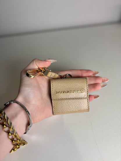 Burberry Patent Leather Mini Wallet Tri-fold Khaki Keychain