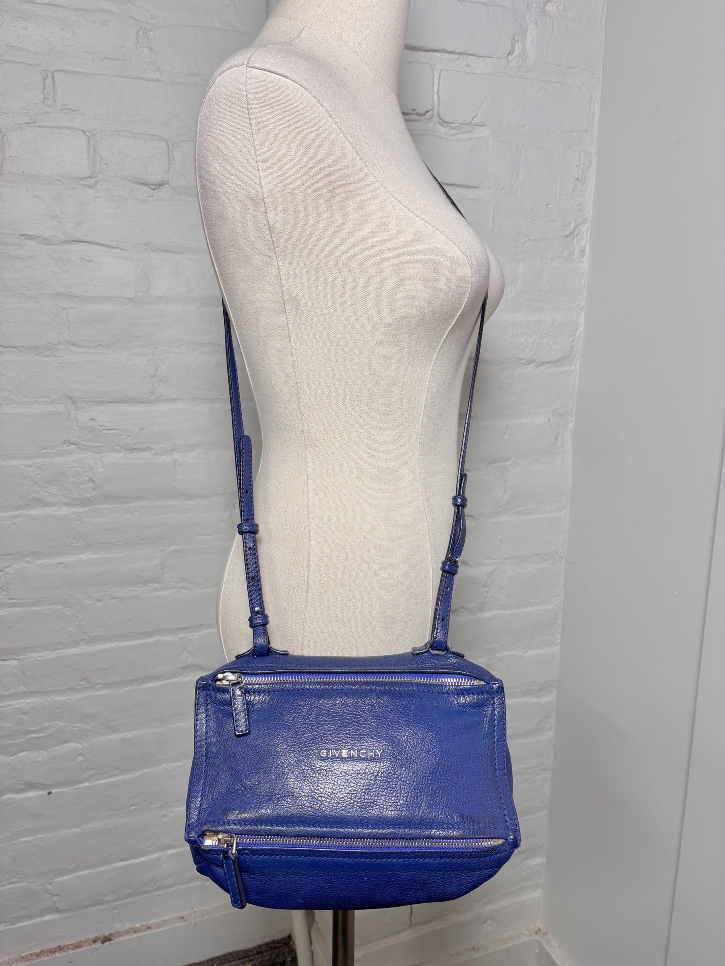 Givenchy "Pandora" Blue Pebble Leather Mini Purse