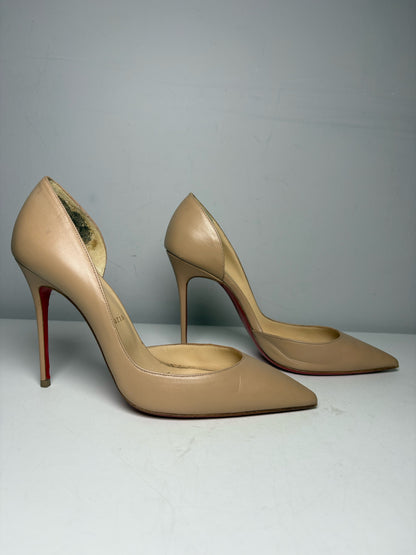 Women's Shoe Size 38 Christian Louboutin Iriza Nude Leather Pre-Owned d'Orsay Heels
