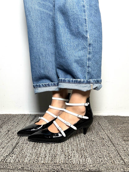 W Shoe Size 39 Saint Laurent Black & White Patent Leather Pre-owned Pump