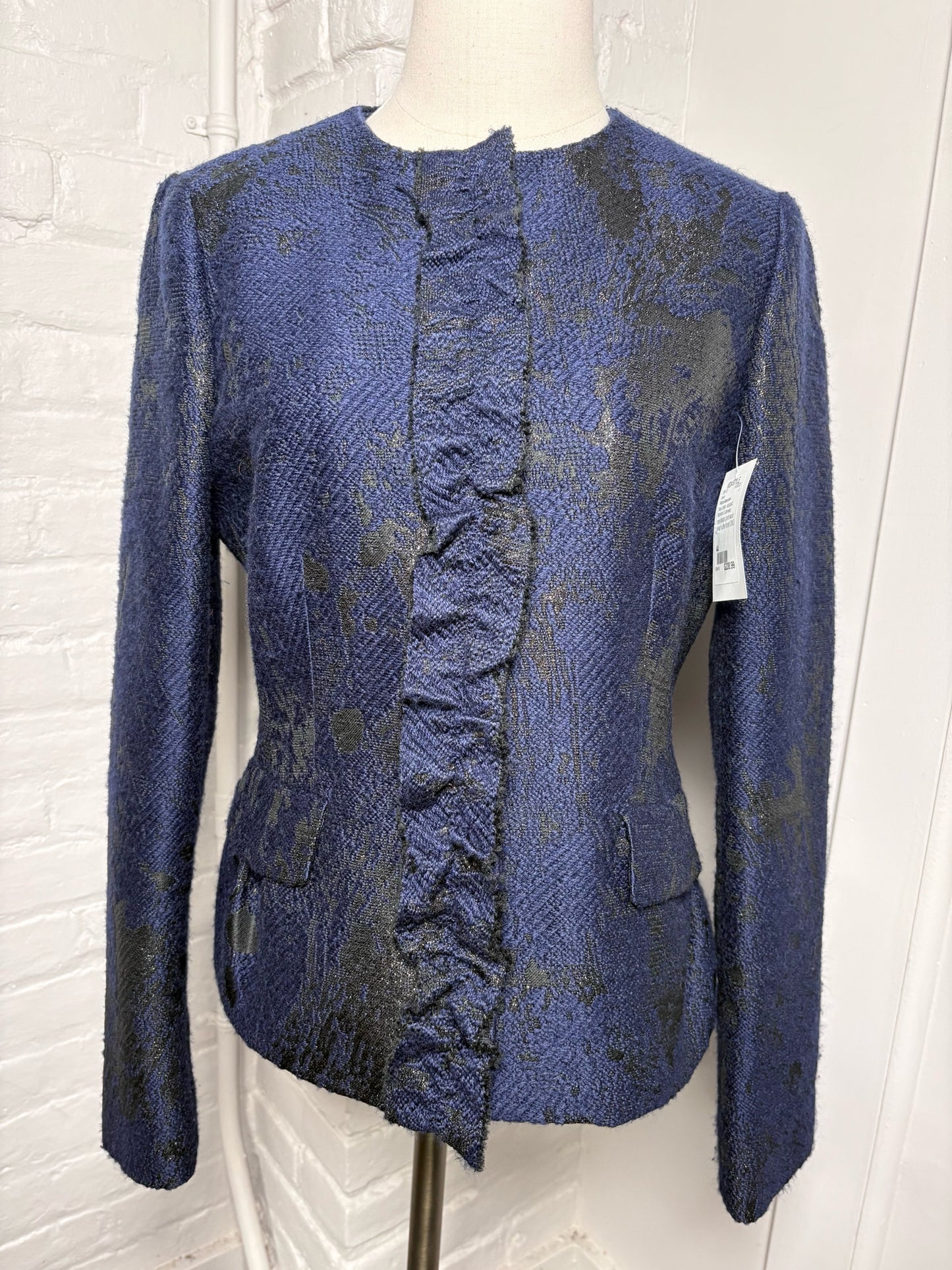 Women Size 44 Piazza Sempione Navy, black Jacquard Wool Jacket