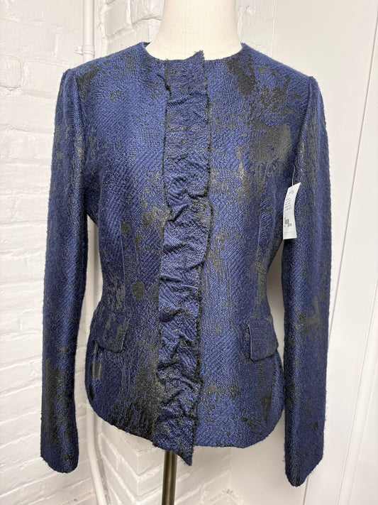 Women Size 44 Piazza Sempione Navy, black Jacquard Wool Jacket