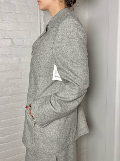 Women Size 16 Akris Punto Gray Tweed Wool, Silk Blazer