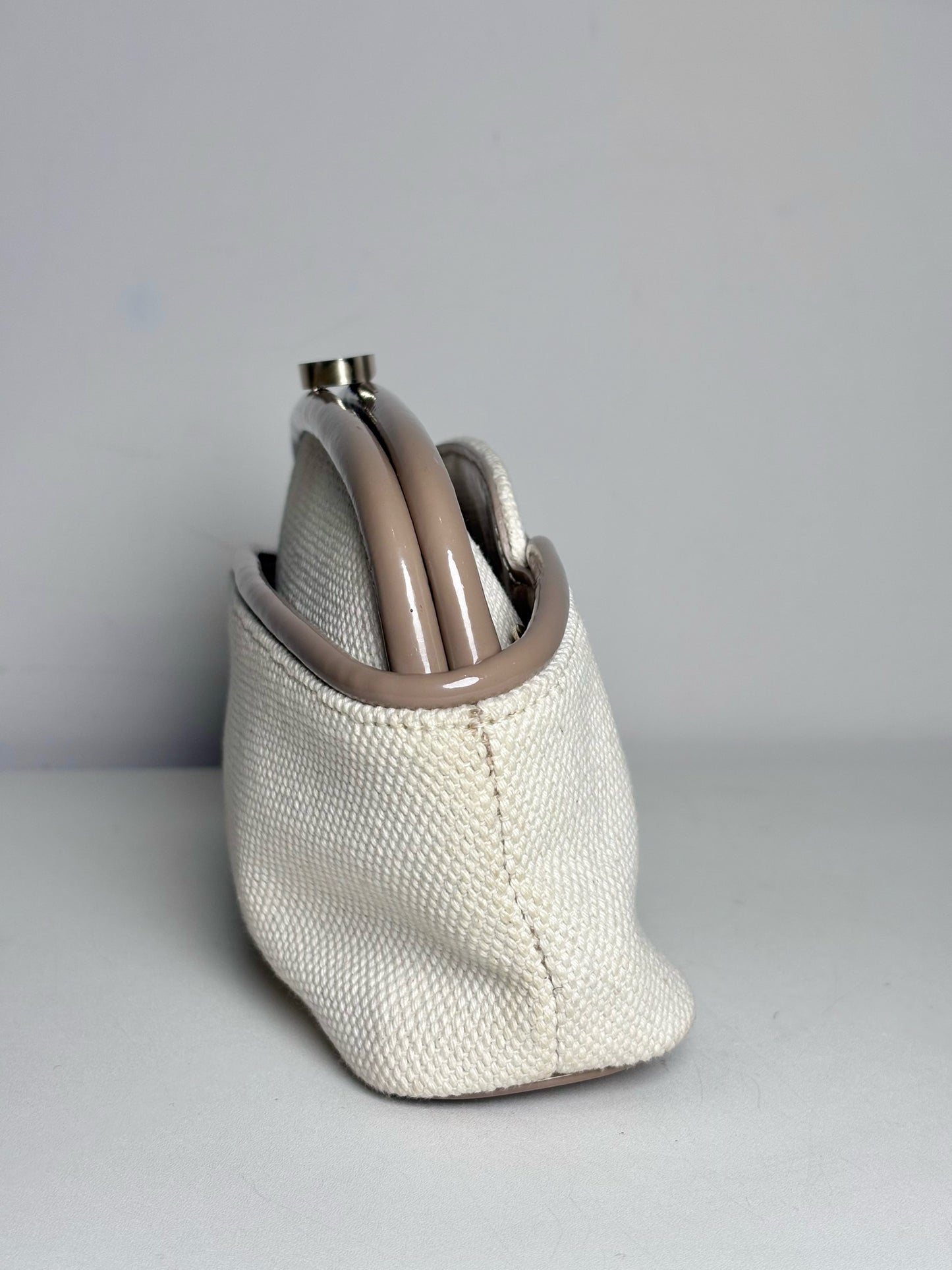 Escada Woven Canvas Pre-owned, NWT Tan, beige Patent Clutch Purse