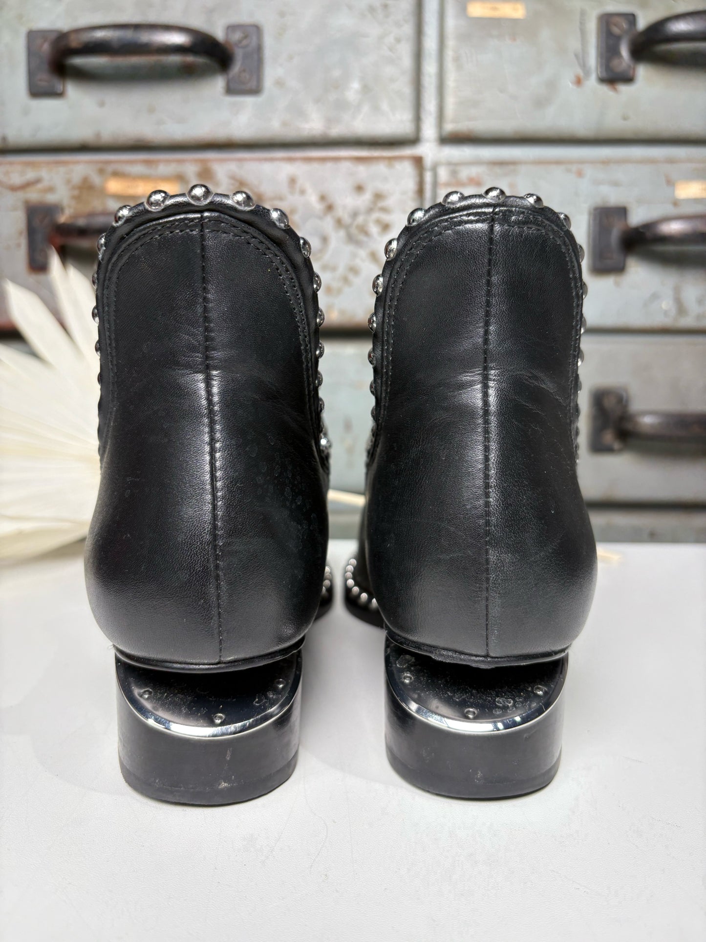 W Shoe Size 37.5 (7 US) Alexander Wang Black Leather Ankle Stud Boots