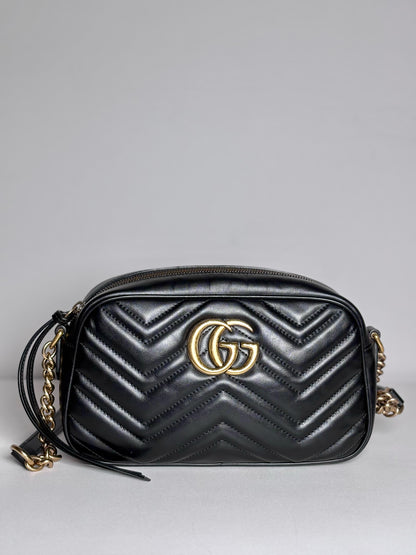 Gucci Marmont Camera Quilted Leather Pre-owned Black Nappa Small Purse Pre-owned