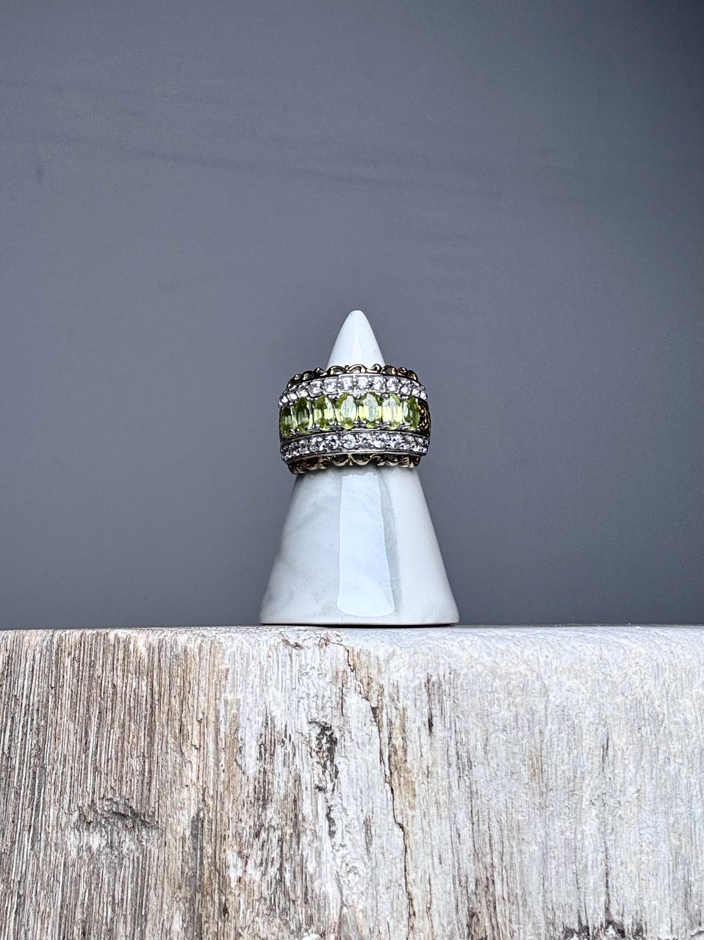 Green Apatite, White Zircon Sterling Silver