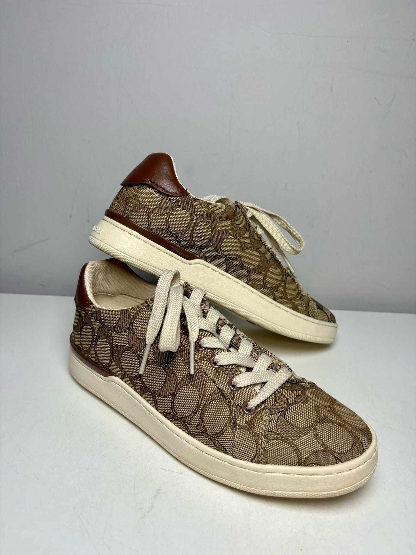Women Shoe Size 7 Coach Brown Signature Monogram Canvas & Leather Pre-Owned Sneakers