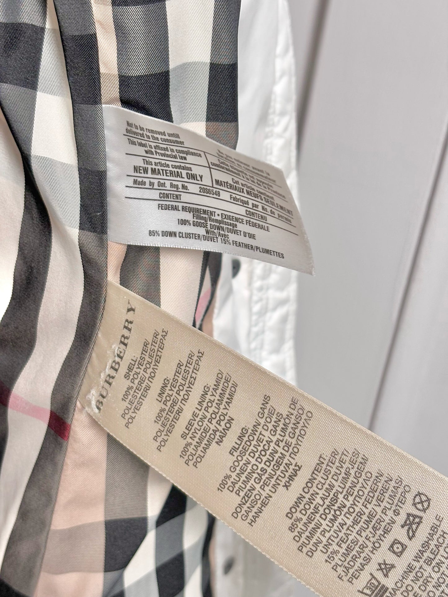 Women Size XS Burberry Brit White Goose Down Puffer Belted Coat