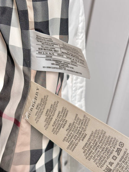 Women Size XS Burberry Brit White Goose Down Puffer Belted Coat