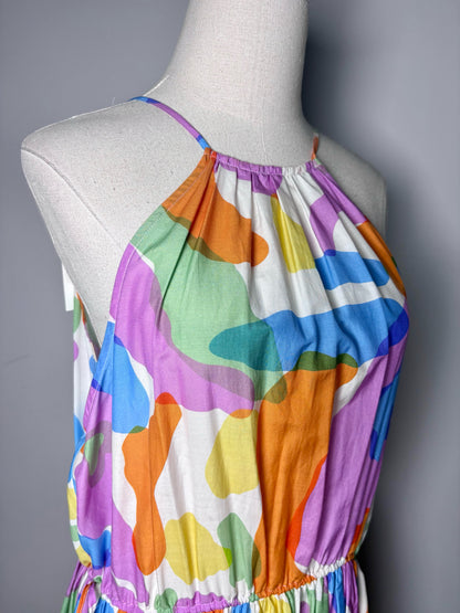 Women Size M Cult Gaia Multi-Color Floral Print Maxi Silk Tiered Dress