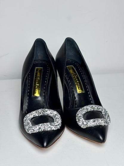 W Shoe Size 36.5 Rupert Sanderson Nada Crystal Adorned Black Pre-owned Heels