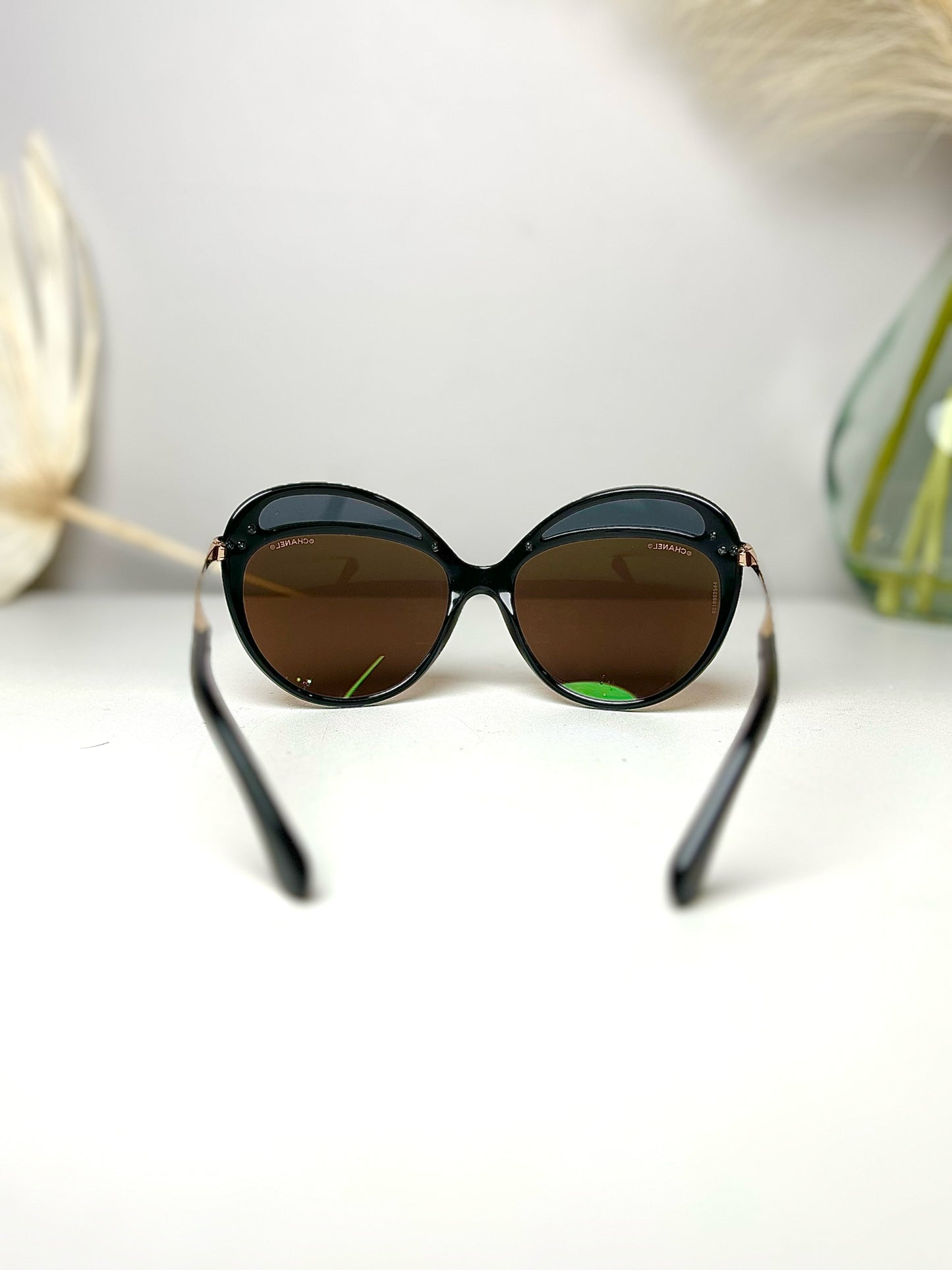 Acetate Chanel Black Cat-eyed Mirrored Sunglasses