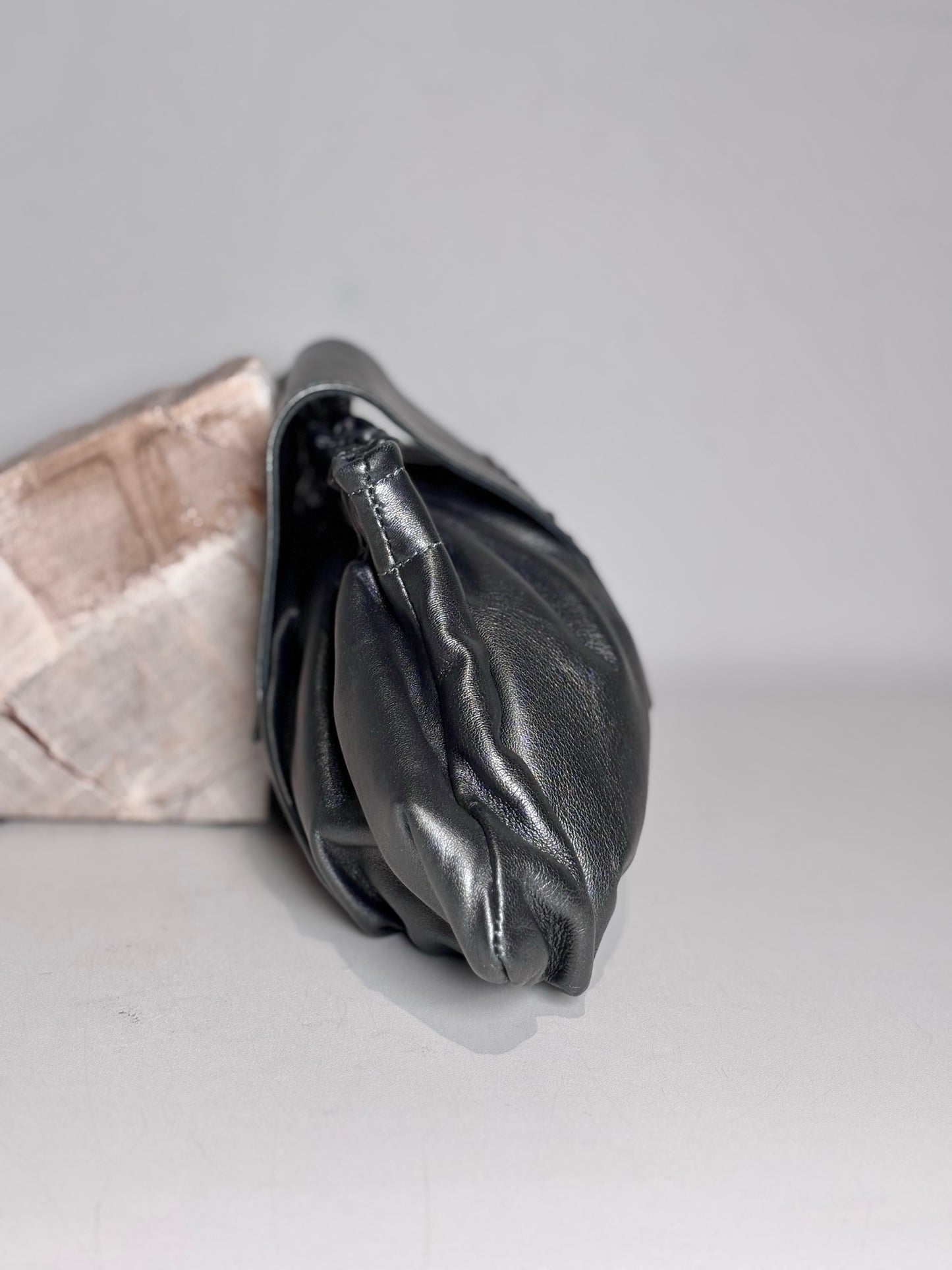 M. Andonia Solid Leather Pre-owned Charcoal Clutch/Evening Bag