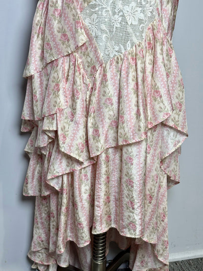 Wmn Size 12 LoveShackFancy Floral Print Silk Asymmetric Hem Midi Pre-owned Skirt