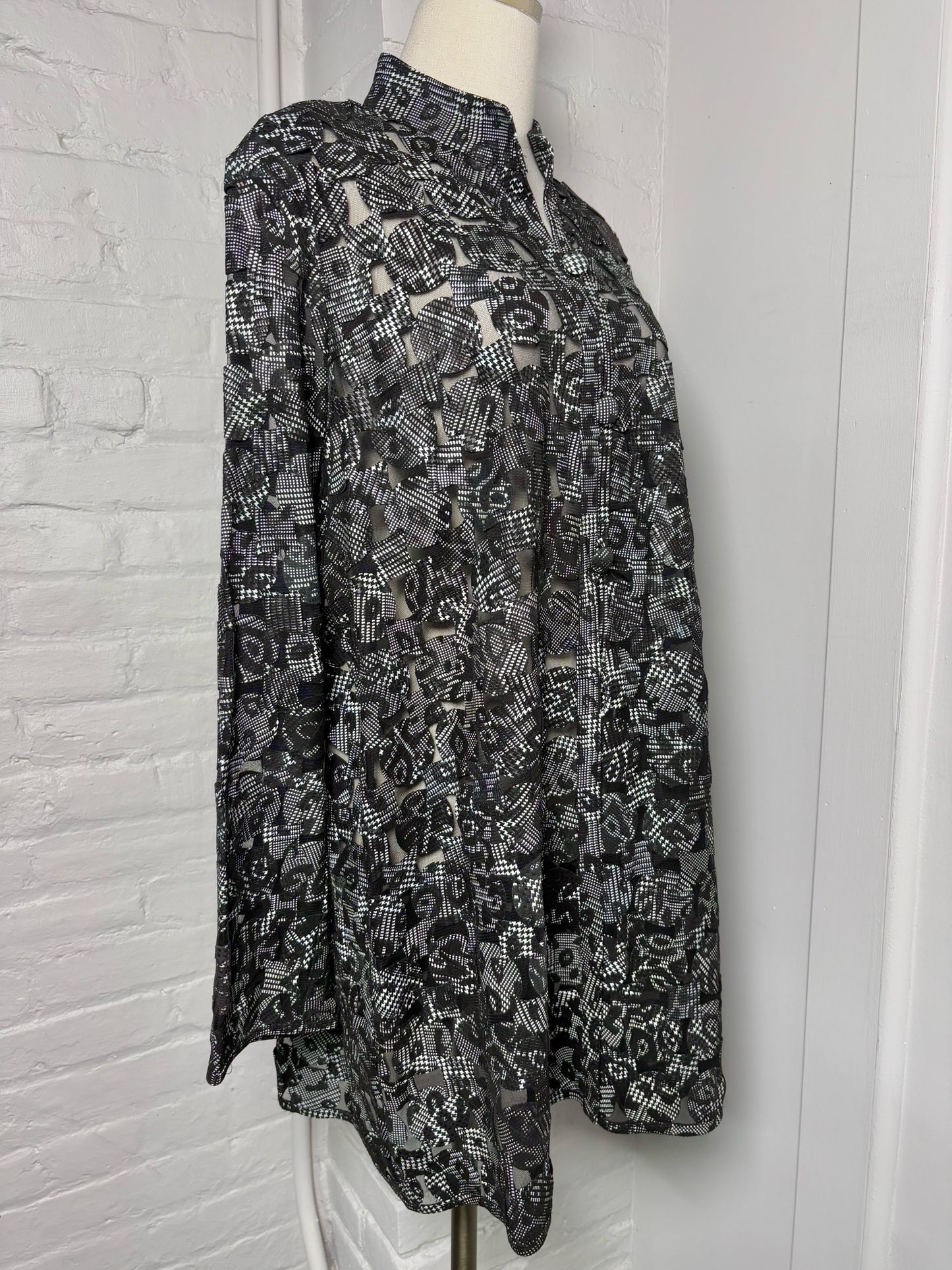 Women Size 3X Stillman Studio Black & White Leather Cutouts Jacket