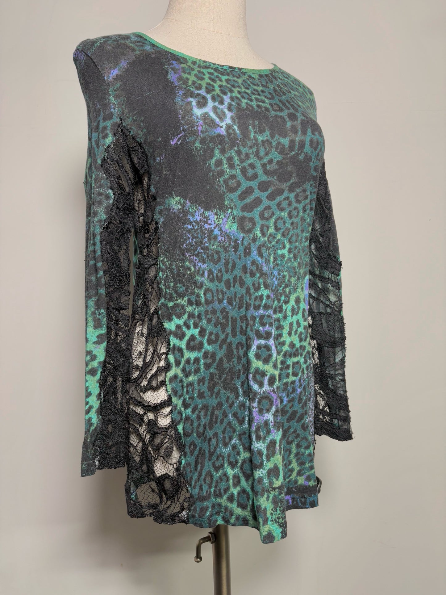 Women Size 12 Emilio Pucci Green Animal Print Lace Shirt