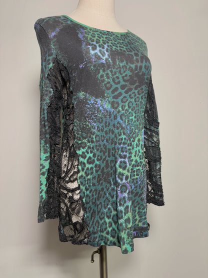 Women Size 12 Emilio Pucci Green Animal Print Lace Shirt