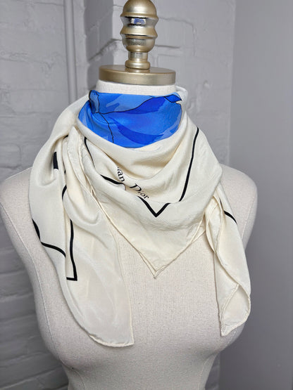 Christian Dior Floral Silk Vintage Pre-owned White & Blue Scarf