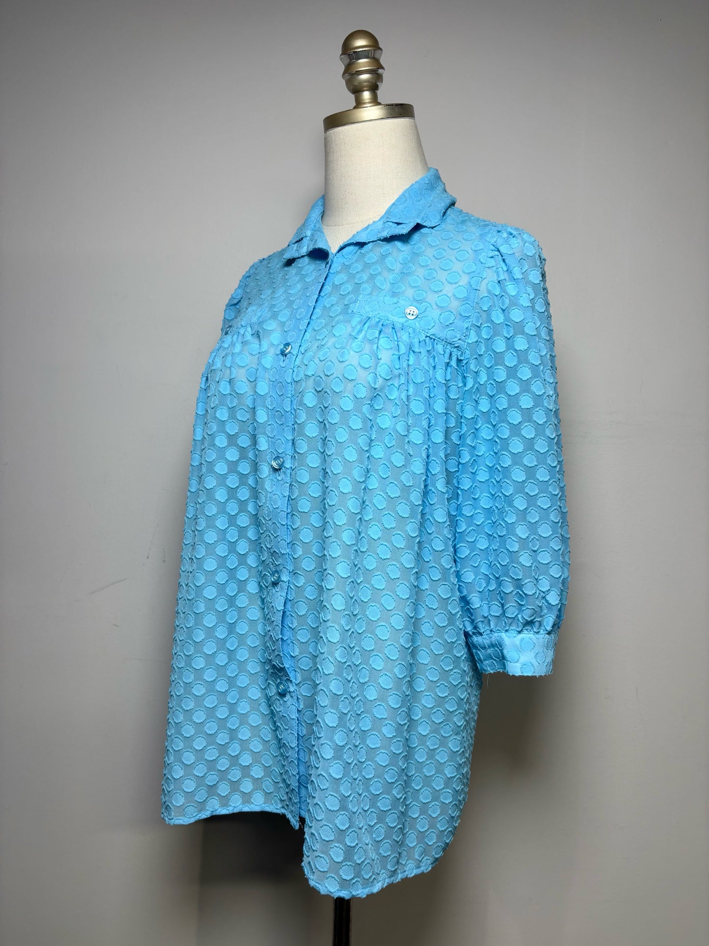 Women Size XS Smythe Blue Embroidered Dot Pre-Owned Button-Down Blouse