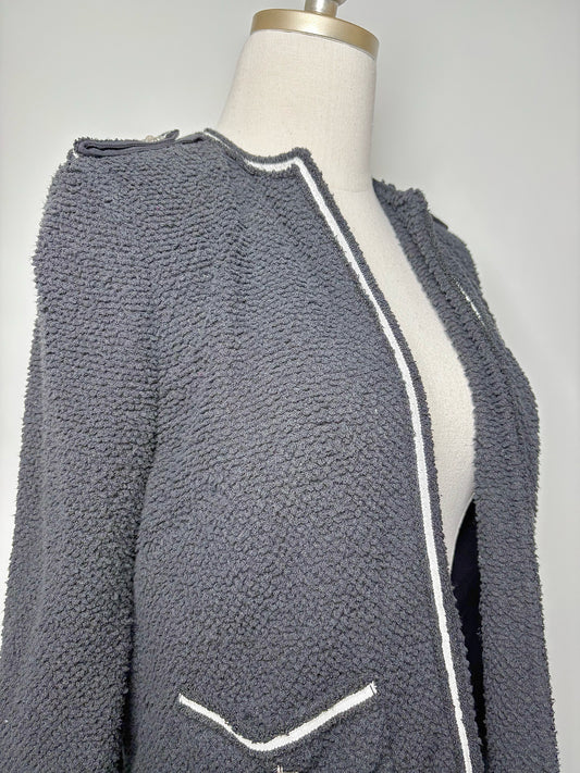 Ladies Blazer - The Kooples Black w/ White Trim Silver Daisies Open Front (S)