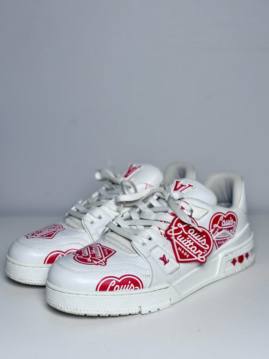 Louis Vuitton Made x Nigo White Graphic Print Men's Pre-owned 7.5 Sneakers