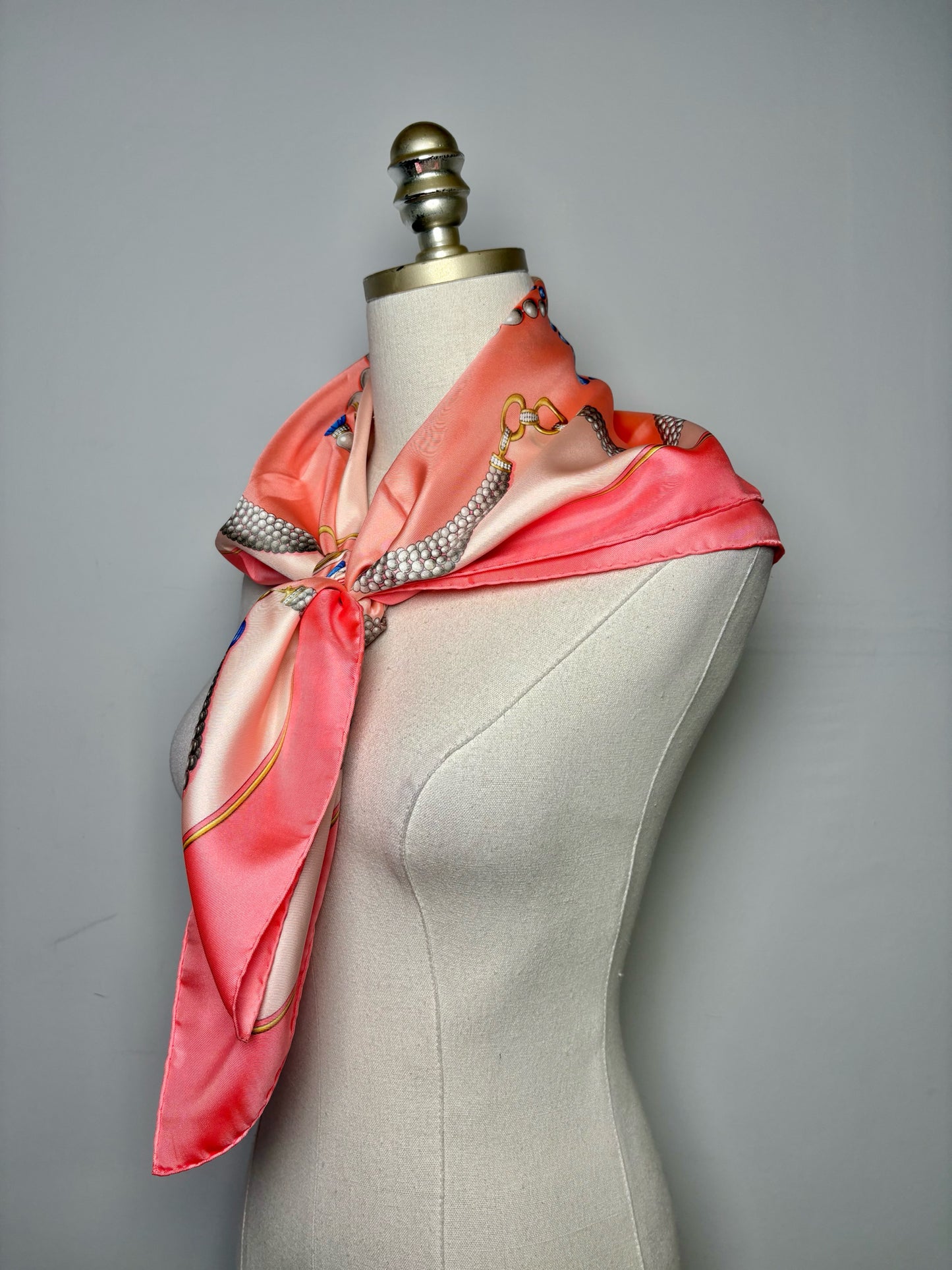 Cartier Pearls & Jewelry 100% Silk Vintage Pre-owned Pink, blue, gold Scarf