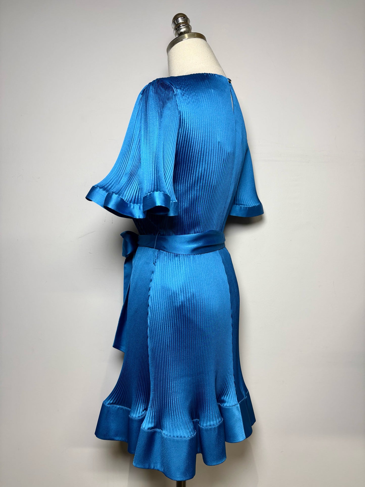 Women Size 4 Milly Blue Plisse/Pleated Polyester Women's NWT Dress