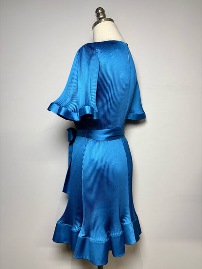 Women Size 4 Milly Blue Plisse/Pleated Polyester Women's NWT Dress