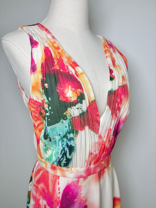 Women Size 10 Alice + Olivia Orange, pink, cream, green Watercolor floral Dress