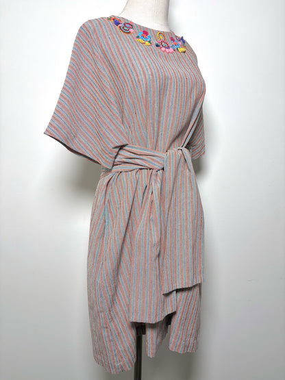 Women Size 2 (8/M) Megan Park Orange, Khaki, Black Striped Tassels Dress