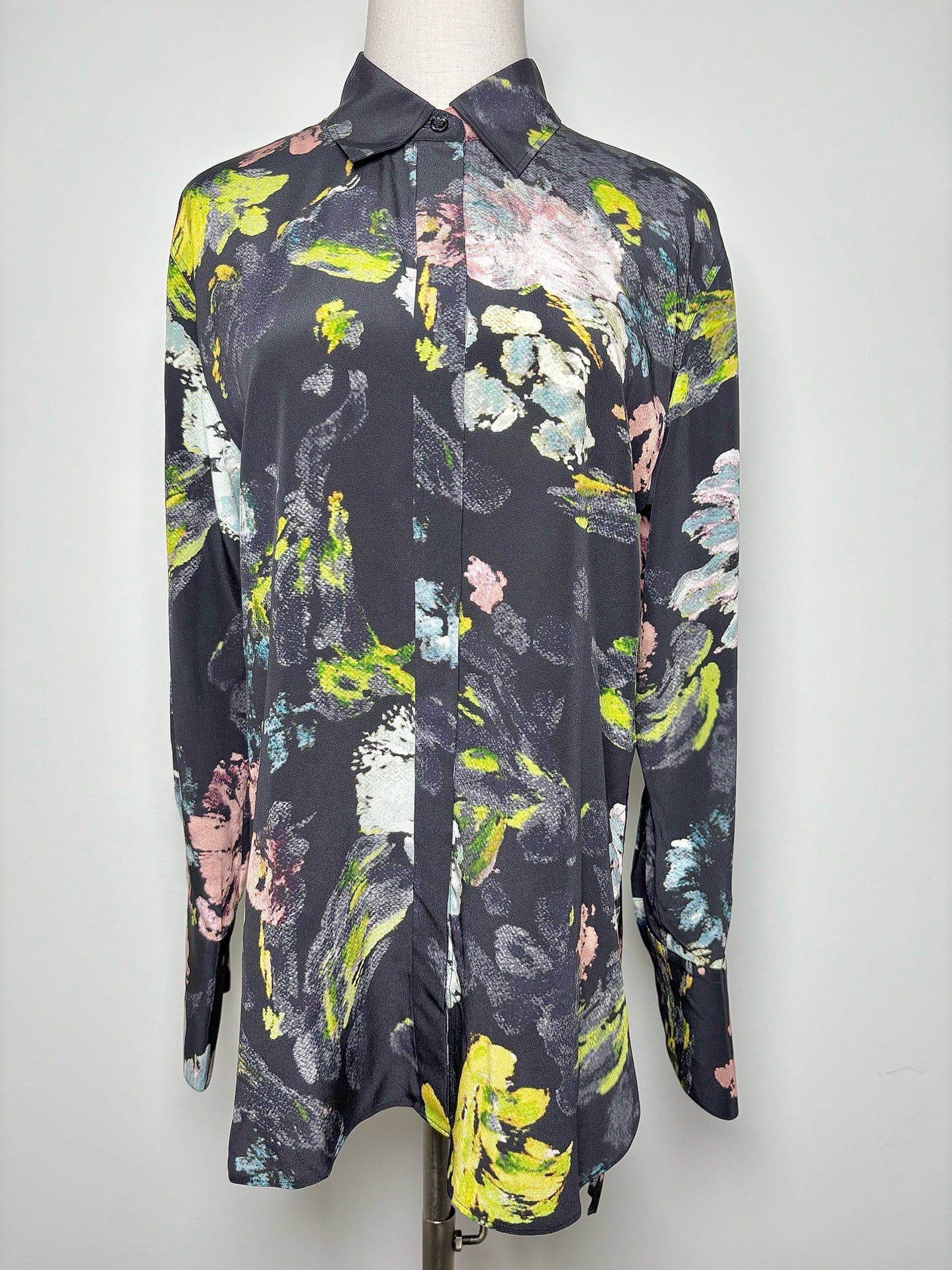 Women Size 36 Joseph Black, pink, yellow Floral Silk Blouse