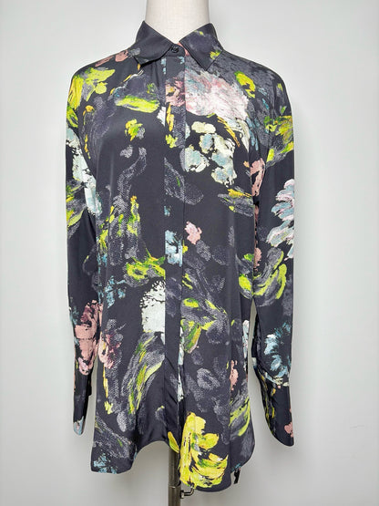 Women Size 36 Joseph Black, pink, yellow Floral Silk Blouse